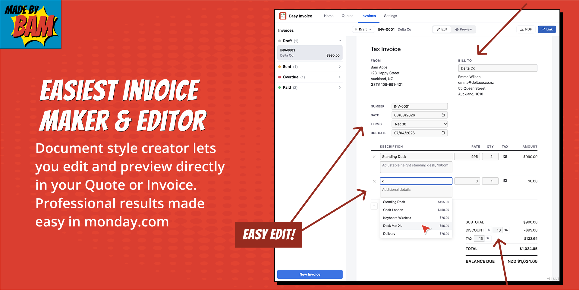 Easy Invoice — document editor