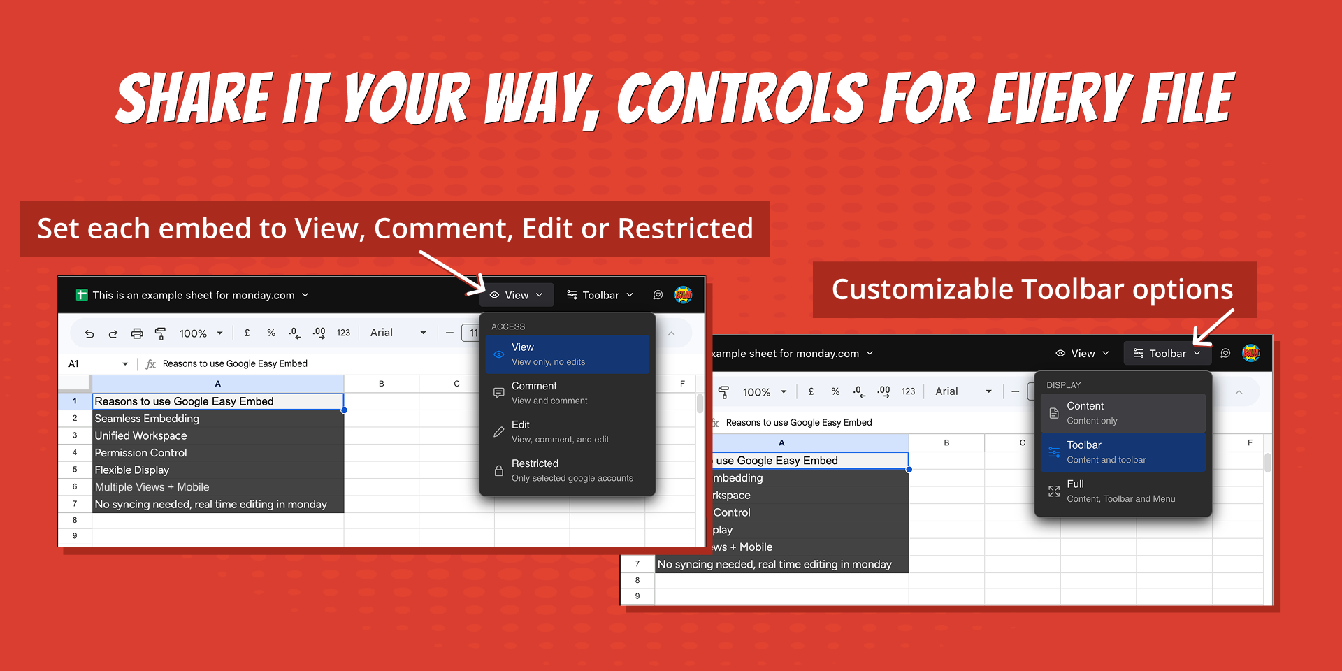 Google Easy Embed — display modes