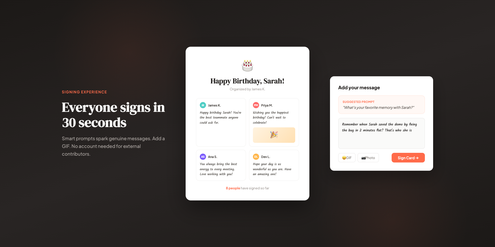 Group Card — signing experience